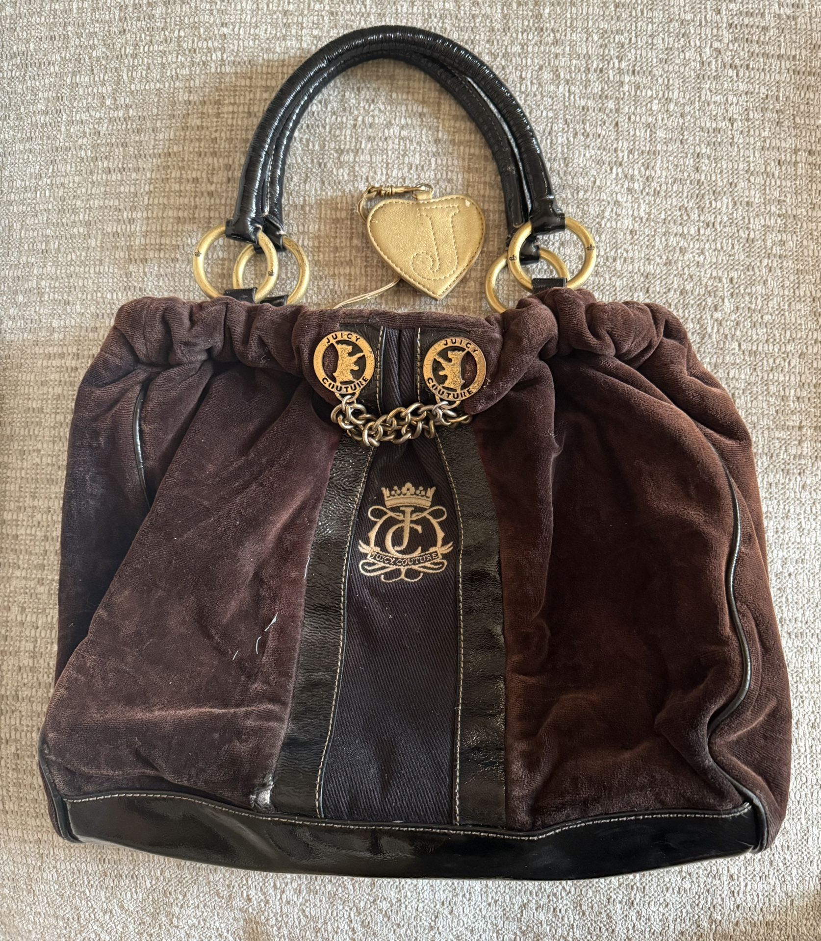 JUICY COUTURE Brown Velour Black Felt Leather DAYDREAMER Bag Purse