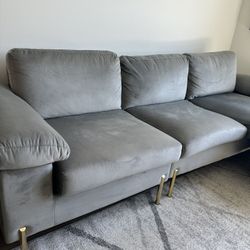 Gray Velvet Sofa Chaise Gold Legs