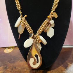 Pier Imports Yin-Yang Tao Design 22" NecklaceShiny  Goldtone Brown Beige 19"+3" Extender F10