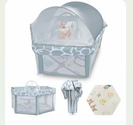 Babyalwin Foldable Baby Playard with Crib & Tent