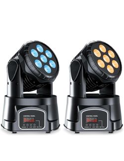 2X 105W Moving Head Stage Lighting RGBW Wash 7LED DMX Mini Light DJ Disco Party 7x10W RGBW Mini Moving Head Light DMX512 Stage Lighting for DJ Party,