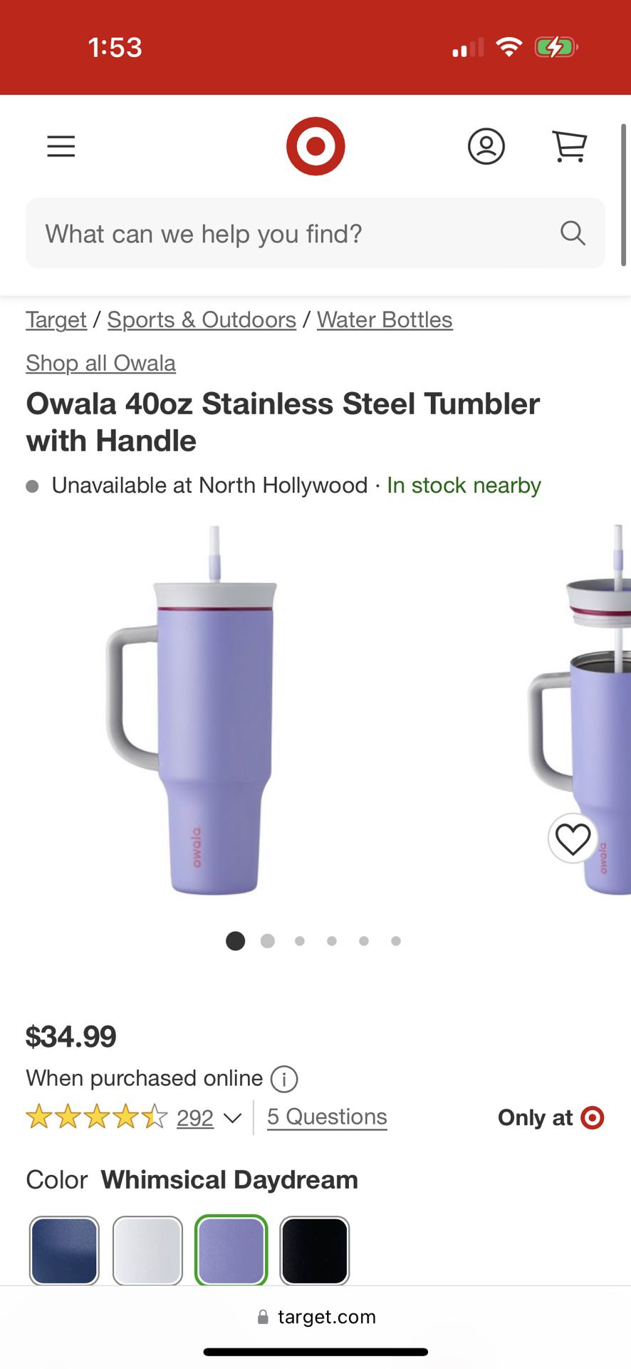 Owala 40oz Stainless Steel Tumbler With Handle - Whimsical Daydream : Target