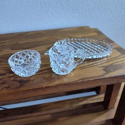 Vintage Miniature Crystal Sugar, Creamer And Tray