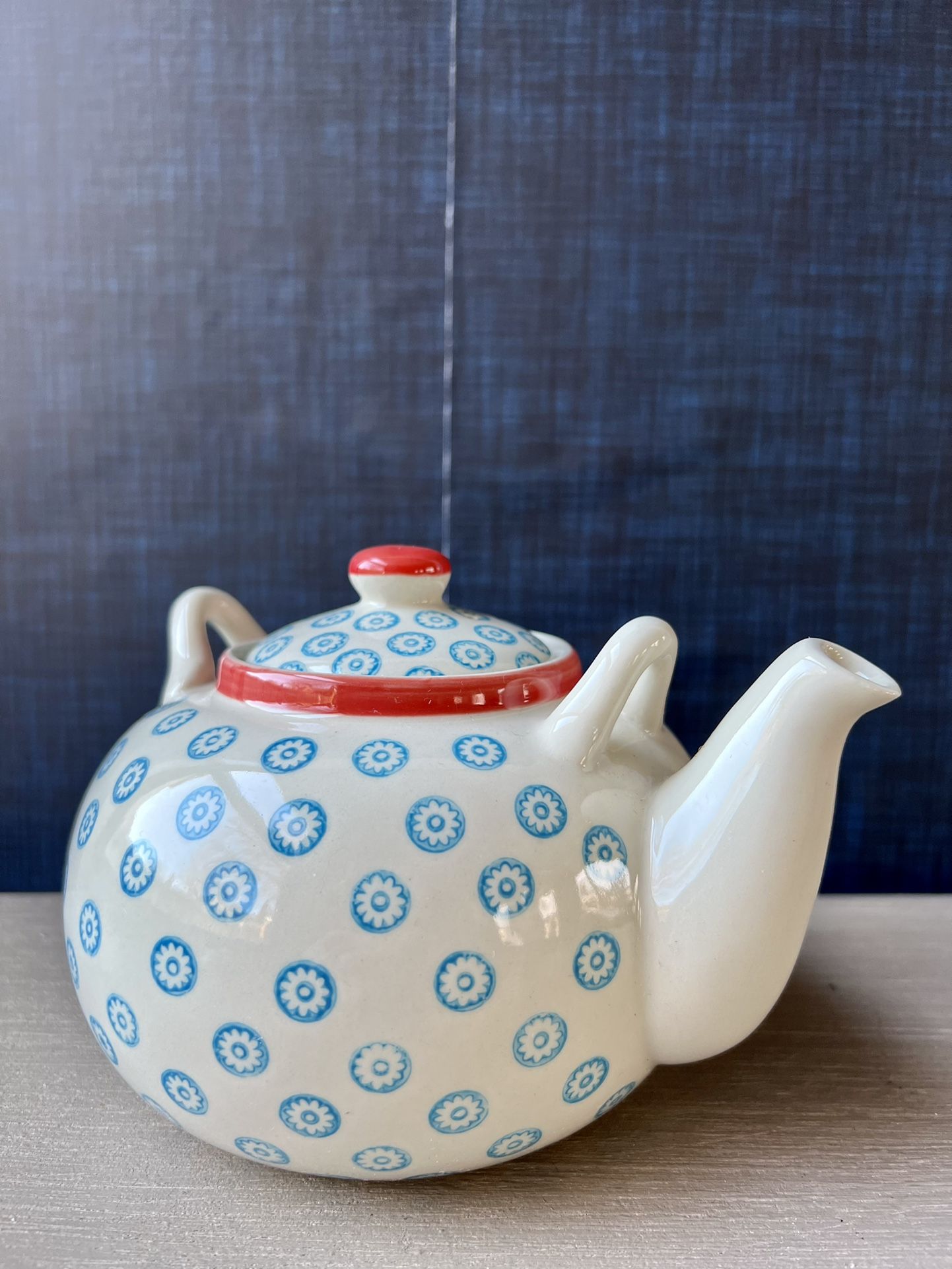 Orange and Blue Ceramic Floral Tea Pot 