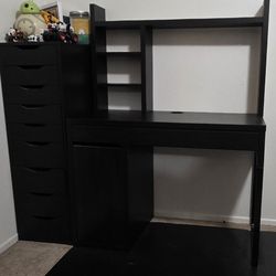 IKEA DESK, FILE CABINET, CUBE STORAGE, AND DESK MAT
