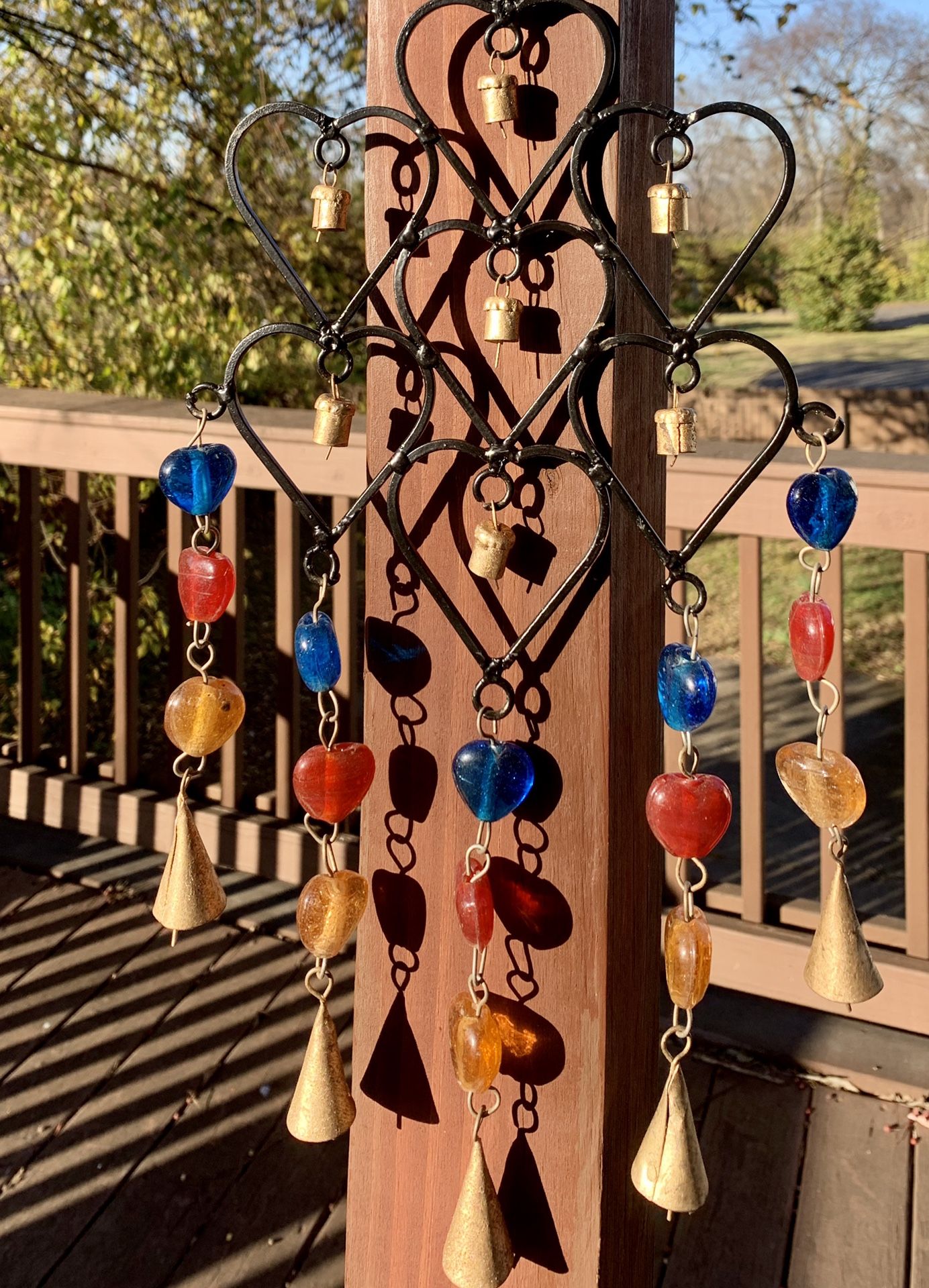 Iron & Chakra Glass Hearts Wind Chime Sun Catcher Mobile