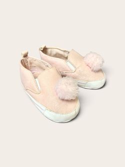 Baby Girl Glitter Slip-On Shoes with Pom-Poms