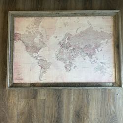Wood Frame Glass Map Picture