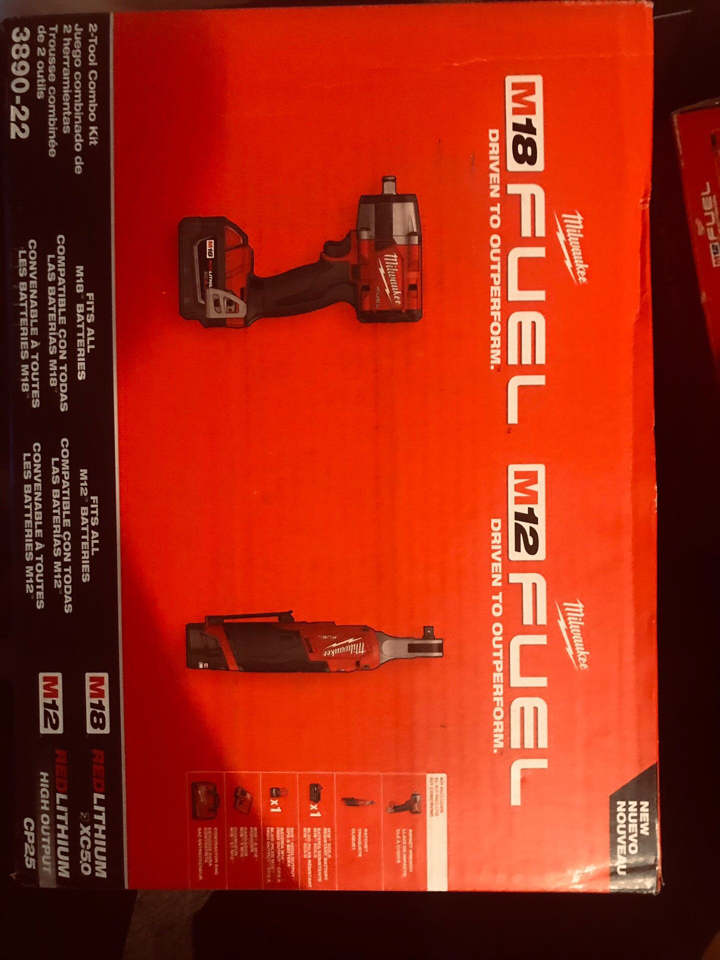 Milwaukee M18 &. M12 Fuel 1/2” Impact Wrench 3/8” Ratchet KitWith M18 5.0 Battery & M12 -2.5 Battery and Charger