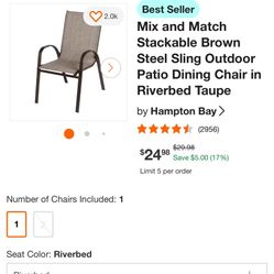 (3). Outdoor Patio Chairs - Stackable Steel Sling
