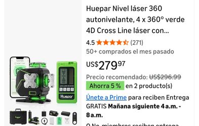 Huepar 360 Self-Leveling Laser Level, 4 x 360° Green 4D Cross Line Laser with Receiver and LCD Screen, Bluetooth Pulse Mode for Outdoor Use, 16-Line L