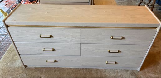 6-Drawer Wide Dresser - Mid-Century Modern White Oak