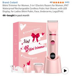 Bikini Trimmer for Women, 3-in-1 Electric Razors for Women, IPX7 Waterproof Rechargeable Cordless Pubic Hair Shaver, with LED Display, for Ladies Biki