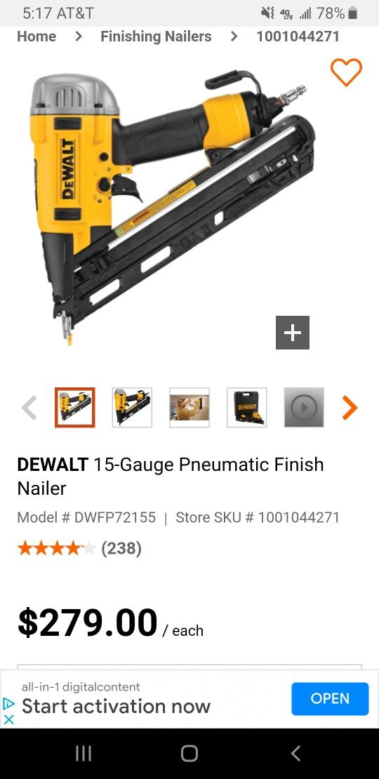 Dewalt Finish Angle Nail Gun. DWFP72155