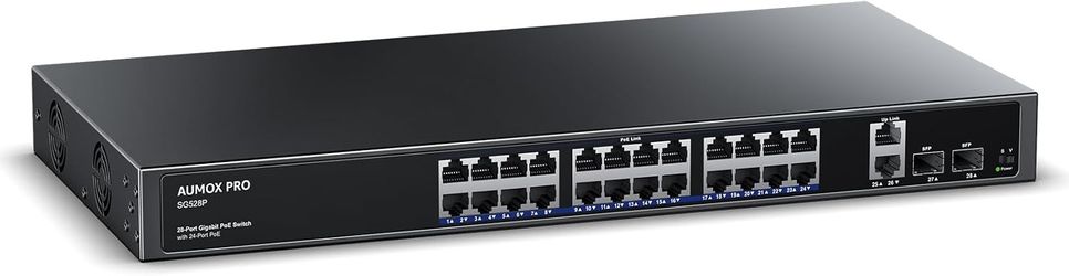AUMOX PRO SG528P 28-Port Gigabit PoE Switch 24 PoE 2 SFP 400W  #3135D R8