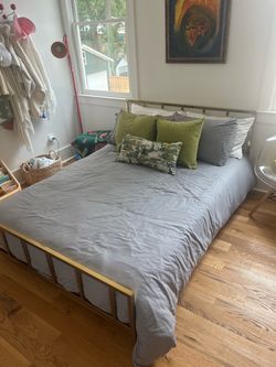 Gold Metal Bed Frame + Mattress