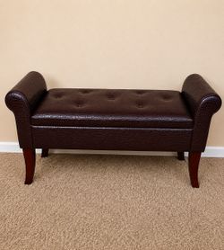 Storage Bench with Hidden Storage – Dark Mahogany Faux Leather