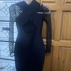 Kloset Envy Black Mesh Long Sleeve Bodycon Mini Dress Sheer Panel Night S