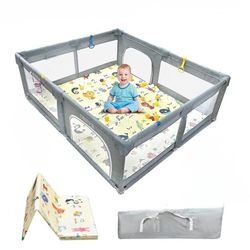 Brand New 71x47 Xl Baby Playpen With Mat, Portable Toddler Activity Center Anti Collision Foam Corral De Bebe Child Safety Gate Great 4 Whelping Box