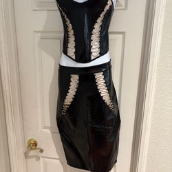 Honey Birdette Black Croc Corset & Skirt Set (XS) – Sexy Statement Outfit