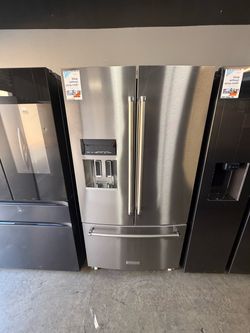 KitchenAid - 36 in. Wide 26.8 cu. ft. Standard-Depth French Door Refrigerator with Exterior Ice and Water Dispenser - Stainless Steel 😍