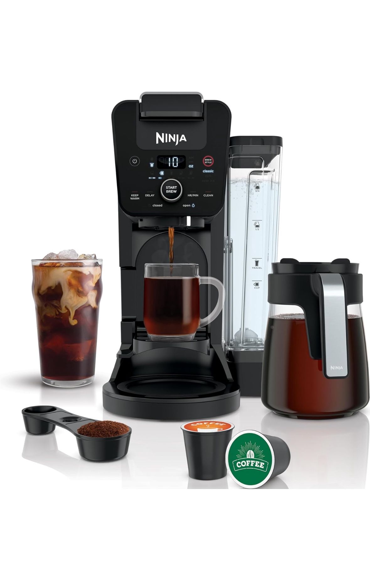 Ninja CFP201 DualBrew System 12 Cup Coffee Maker, Single Serve for Grounds  & K Cup Pod Compatible, 3 Brew Styles, 60 oz. Water Reservoir & Carafe, Bla