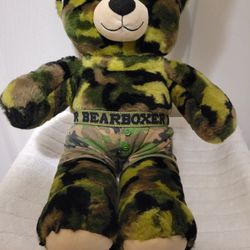 Build A Bear Military Plush Bear, W/ BearBoxers