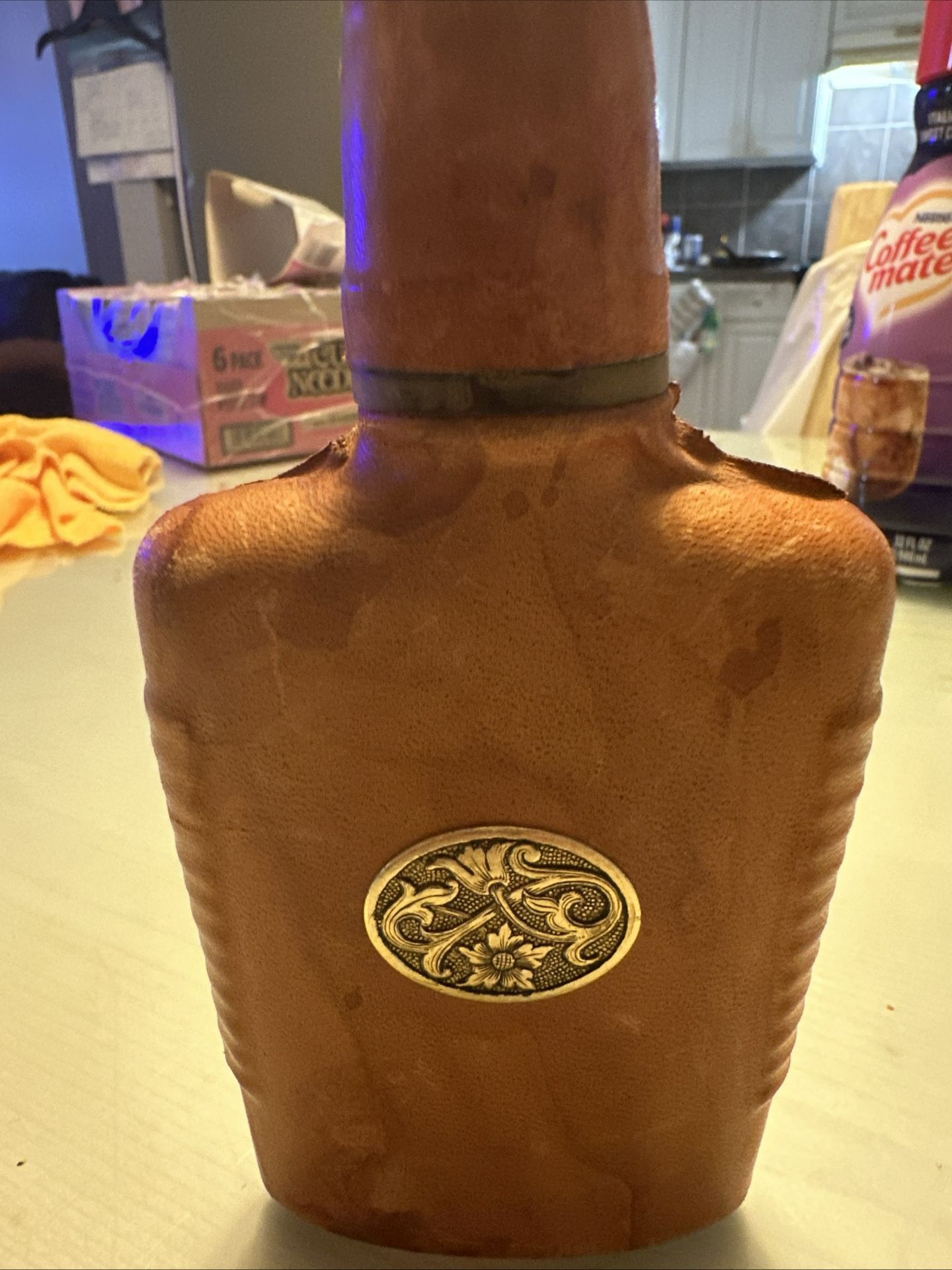 Vintage Italian Brown Leather Covered Wine