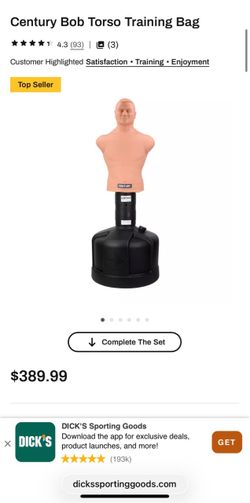 Durable Century Bob training bag is made of high-density plastisol with a urethane foam interior. This tan human-shaped torso has a black height-adjus
