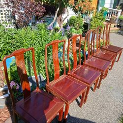 Chinese Solid Cherry Dining Chairs Carved Set Of 6 