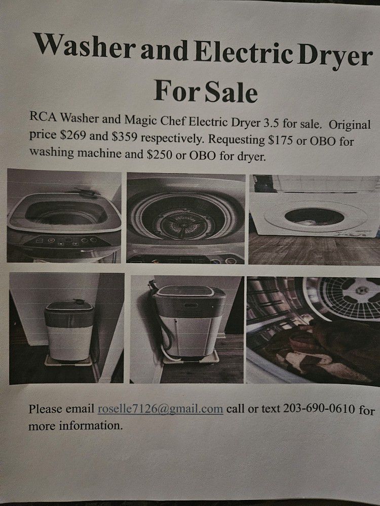 RCA Washer And Electric Dryer For Sale