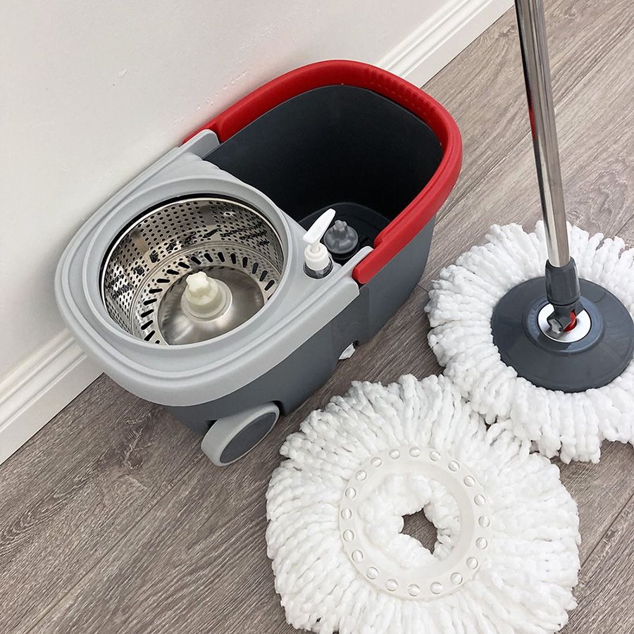 (New) $25 Spin Mop System with Wheels & Handle, Include 2pcs Replacement microfiber mops