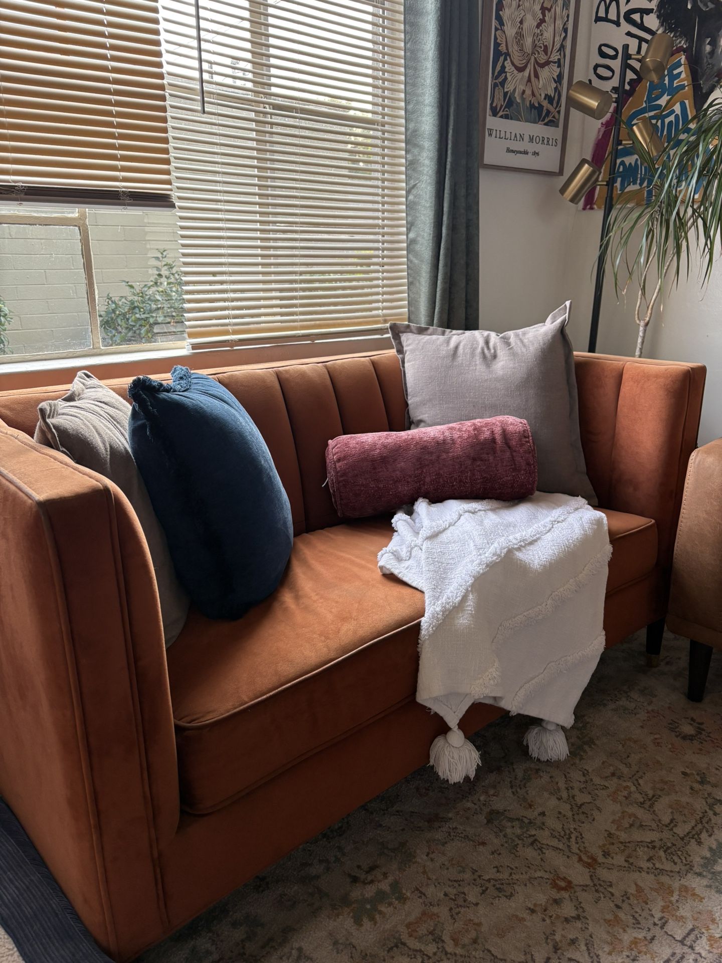 Orange Velvet Couch (Love Seat)