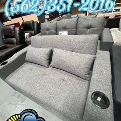 Couch Love Seat Sofa Gris Grey Cup Holders Bed Cama 