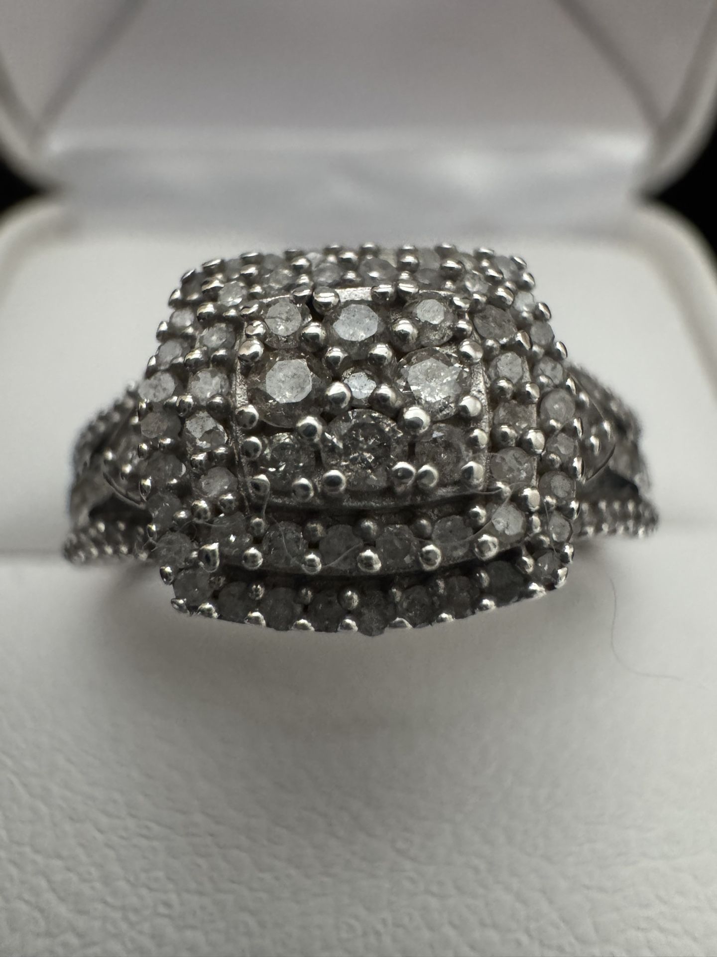 925 Sterling Silver 1/2 CTW Diamond Square Halo Accent Ring Size 9