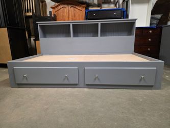 Modern Gray Twin Size Platform Bed Frame with 2 Drawers