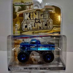 Blue  Chrome Chase Bigfoot #4 Ford F350 Truck  Kings Crunch Greenlight 1:64