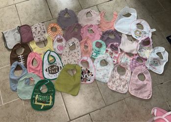 Large Lot of Baby Bibs – 30+ Mixed