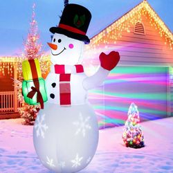 5ft Christmas Inflatables Blow Up Yard Decorations, Upgraded Snowman Inflatable with Snowflake and Multi-Color Rotating LED Lights for Christmas Decor