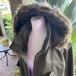 Faux Fur Lined Green Jacket