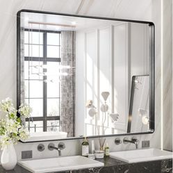 NIB 48 x 36 Inch Mirrors for Bathroom, Matte Black Framed Rectangular Large Modern Farmhouse Vanity Mirror for Wall Decor (Horizontal/Vertical)