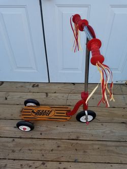 Vintage Radio Flyer Retro Style childs Red Wood Deck Kid Trike Scooter