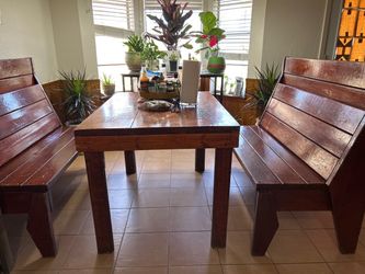 Rustic wooden benches
