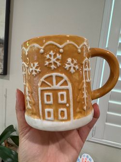 Gingerbread House Ceramic Holiday  brown and white Mug