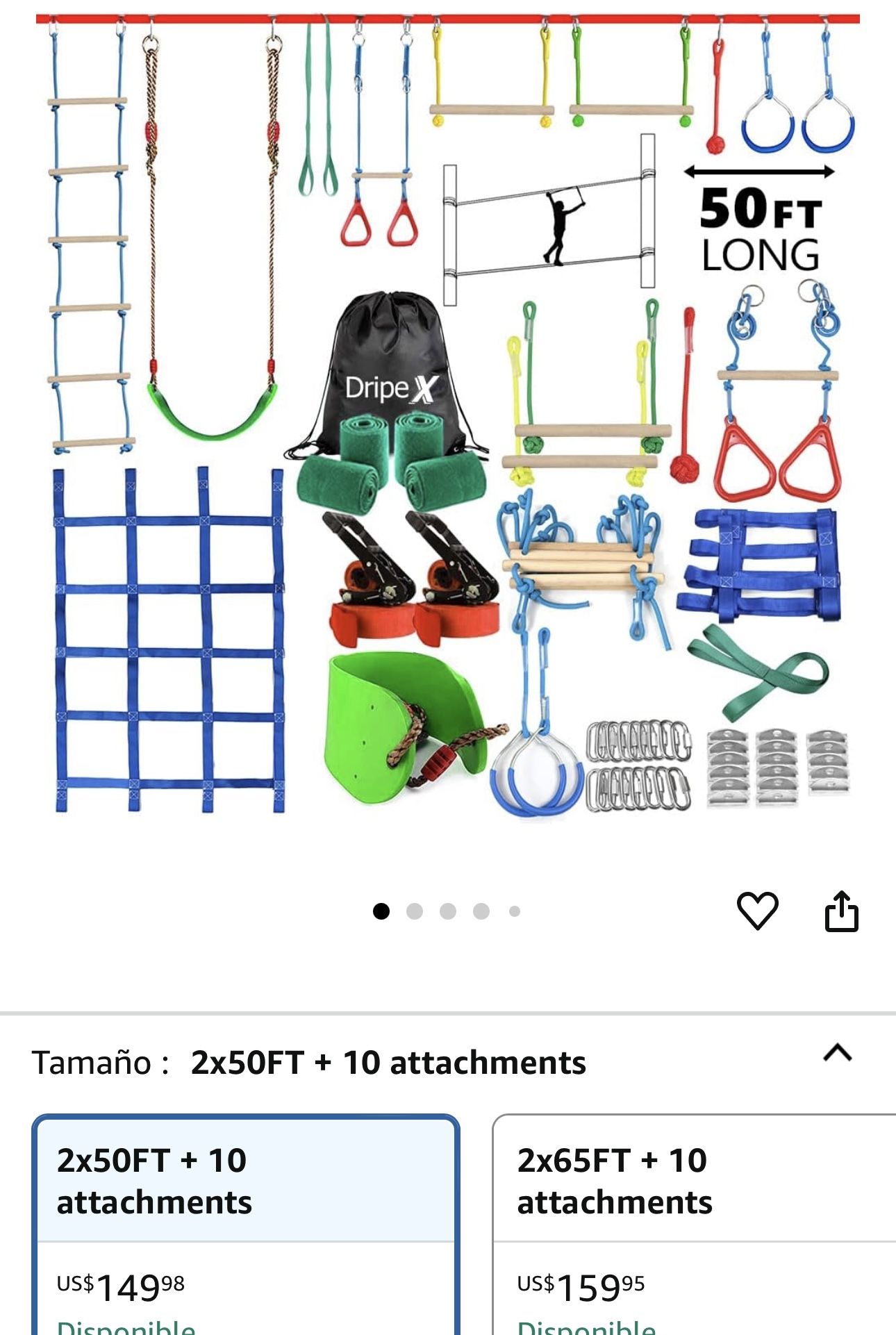 Ninja Warrior Obstacle Course for Kids Backyard - 2×50ft Slackline Kit with 10 Most Complete Accessories for Boys & Girls, Swing, Rope Ladder, Gymnast