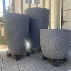 Set Of 3 Plant / Tree Pots Grey From Sloate