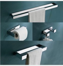 TNOMS 4-Pieces Bathroom Hardware Set, Polished Chrome Towel Bar