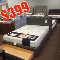 Queen Bed Frame With Storage And Memory Foam Mattress 
