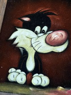 Vintage Sylvester Looney Tunes Velvet Felt Mexico Painting Framed