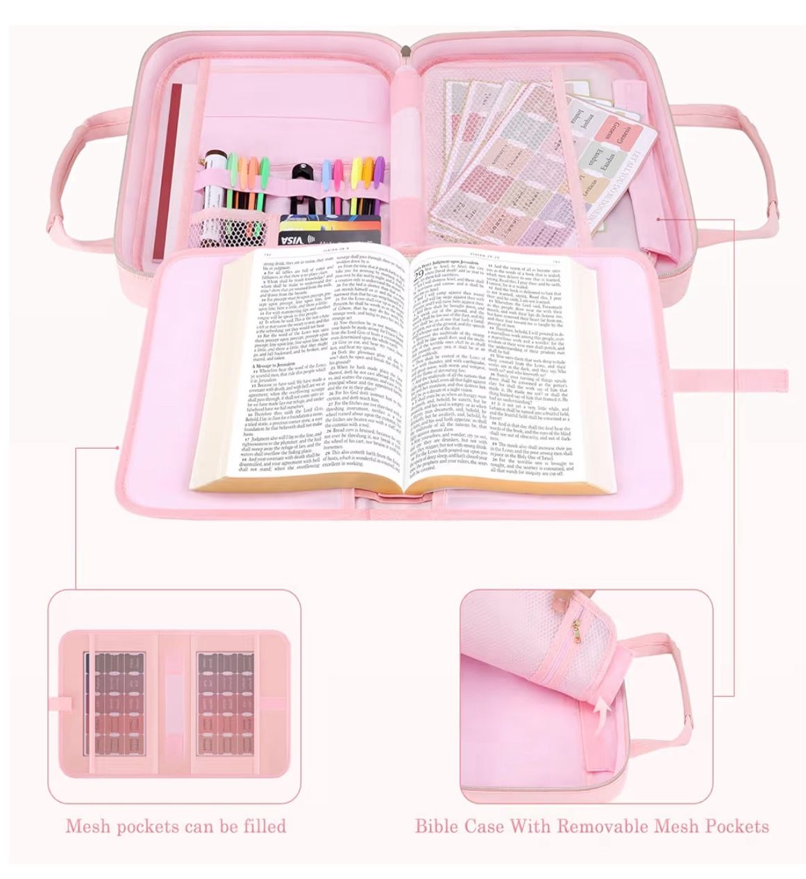 Pink Bible Cover Case, Bible Bag With Detachable Shoulder Strap, iPad Tablet Bag